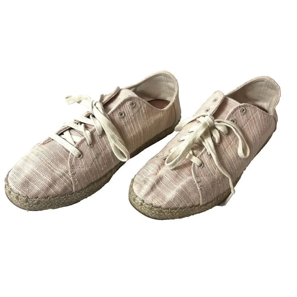 TOMS Womens Size 9 Comfort Casual Light Pink Fabric Espadrille Lace Up Flat Shoe